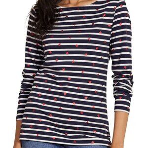 Boden Breton Stripe Top long sleeve Navy/ Ivory Red Star Size 10